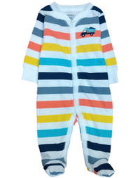 Carters Infant Boys White Striped Pocket Dump Truck Sleeper Footie Pajamas 3m