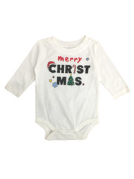 Infant Boys White Merry Christmas Long Sleeve Holiday Creeper Bodysuit