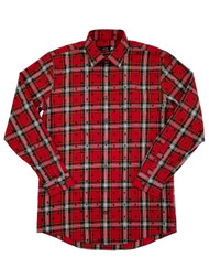Mens Red Tartan Skull Slimfit Stretch Long Sleeve Shirt