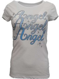Womens White Angel Glitter Wings Metallic Accent Halloween Holiday T-Shirt