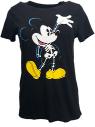 Womens Black Disney Skeleton Mickey Mouse Glow In The Dark Halloween T-Shirt