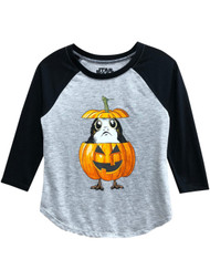 Girls Gray Star War Pumpkin Puffin Porg Halloween T-Shirt Baseball Tee