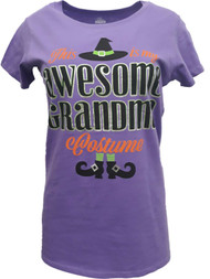 Womens Purple Awesome Grandma Witch Hat & Shoes Halloween T-Shirt