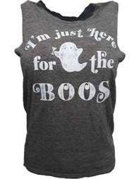 Womens Gray Ghost Just Here For The Boos Halloween Tank Top Cut Off T-Shirt