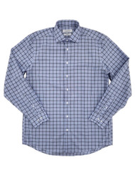 Mens Berry Blue Glen Plaid Stretch Long Sleeve Dress Shirt