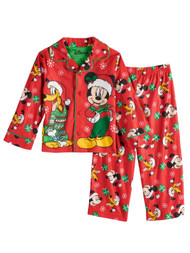 Disney Toddler Boys Mickey & Pluto Red Christmas Button Up Pajamas Sleep Set 2T
