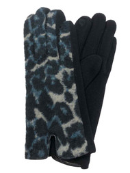 Womens Blue & Black Leopard Print Stretch Fit Texting & Tech Touchscreen Gloves