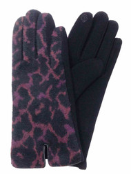 Womens Purple & Black Leopard Print Stretch Fit Texting Tech Touchscreen Gloves