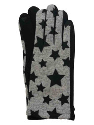Womens Gray & Black Star Print Stretch Fit Texting & Tech Touchscreen Gloves