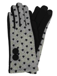 Womens Gray & Black Hearts Stretch Fit Texting & Tech Touchscreen Gloves