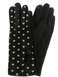 Womens Black & White Hearts Stretch Fit Texting & Tech Touchscreen Gloves