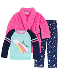 Girls 3pc Plush Pink & Blue Unicorn & Rainbow Dreamer Pajamas & Robe Set