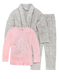 Girls 3pc Plush Pink & Gray Shine Bright Pajamas & Bath Robe House Coat Set