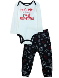 Infant Girls & Boys White My First Christmas Creeper & Jogger Set