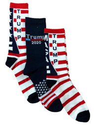 Adult Mens 3 Pair Patriotic President Donald Trump Crew Socks 2020 Maga