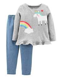 Carters Infant & Toddler Girls 2 Piece Unicorn & Rainbow Shirt & Pant Outfit