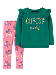 Carters Infant Girls Cutest Ever Green Ruffled Sweatshirt & Floral Leggings 6m