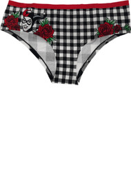 Womens DC Black White Plaid Red Rose Harley Quinn Brief Underwear Panties
