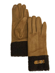 Womens Soft Tan & Brown Buckle Stretch Fit Texting & Tech Touchscreen Gloves