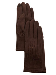 Womens Soft Brown Rhinestone Stretch Fit Texting & Tech Touchscreen Gloves