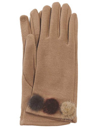 Womens Brown Pom Pom Stretch Fit Texting & Tech Touchscreen Gloves