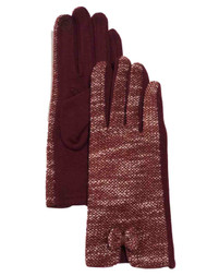 Womens Burgundy Red Tweed Bow Stretch Fit Texting & Tech Touchscreen Gloves