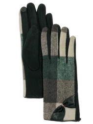 Womens Green Buffalo Plaid Bow Stretch Fit Texting & Tech Touchscreen Gloves