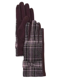 Womens Purple Plaid Bow Stretch Fit Texting & Tech Touchscreen Gloves