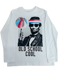 Boys White Old School Cool Abe Lincoln Basketball Long Sleeve Shirt T-Shirt