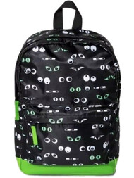 Black & Green Google Eye 15 inch Backpack , School Book Bag