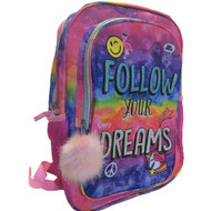 Follow Your Dreams 16" Backpack with Pom Pom and Unicorns, School Book Bag