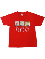 Boys Red Comic Strip Eat Sleep Game Repeat Cartoon Animation Figure T-Shirt M