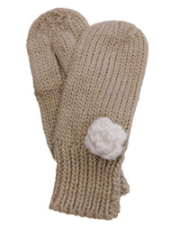 Womens Tan Knit Rosette Winter Mittens