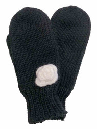 Womens Black & White Knit Rosette Winter Mittens
