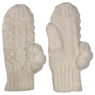 Womens Lumpy Ivory White Knit Pom Pom Winter Mittens