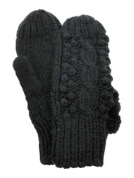 Womens Lumpy Black Knit Pom Pom Winter Mittens