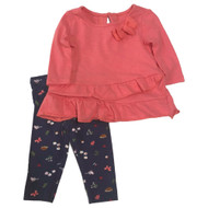 Carters Infant & Toddler Girls 2pc Ruffled Pink Shirt & Woodland Legging Set