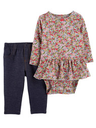 Carters Infant Girls 2 Piece Floral Ruffle Bodysuit Shirt & Jegging Pants 3m