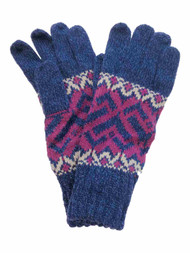 Womens Soft Blue & Purple Geometric Print Knit Winter Gloves