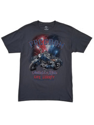 Mens Gray Patriotic United States Freedom Motorcycle Americana T-Shirt Medium