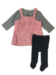 Carters Infant Girls 3 Piece Ruffled Corduroy Dress Striped Tee & Tights Set