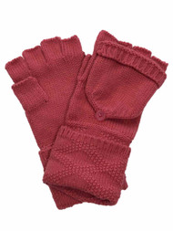 Womens Cuffed Pink Cable Knit Fingerless Flip Top Convertible Gloves