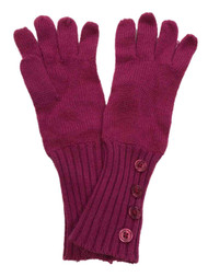 Womens Long Fuchsia Pink Button Trimmed Knit Gloves