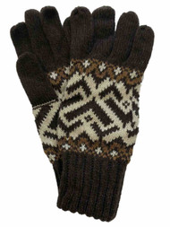 Womens Soft Brown & Tan Geometric Print Knit Winter Gloves