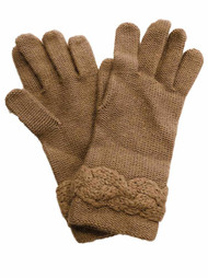 Womens Tan Rope Knit Gloves Beige