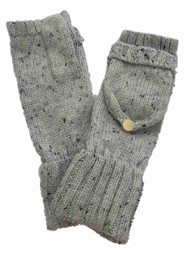 Womens Soft Gray Speckle Cuffed Knit Fingerless Flip Top Convertible Gloves