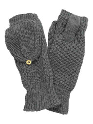 Womens Chunky Gray Knit Fingerless Flip Top Convertible Gloves Mittens Grey