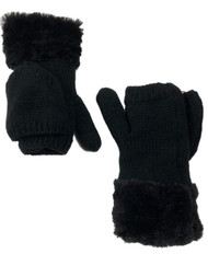 Isotoner Womens Black Knit Sherpa Soft Faux Fur Fingerless Convertible Gloves