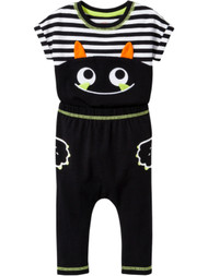 Black Infant Boys Smiling Monster Halloween Outfit Set Bat Striped Set