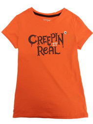 Girls Orange Creepin It Real T-Shirt Ghost Stories Halloween Tee Shirt